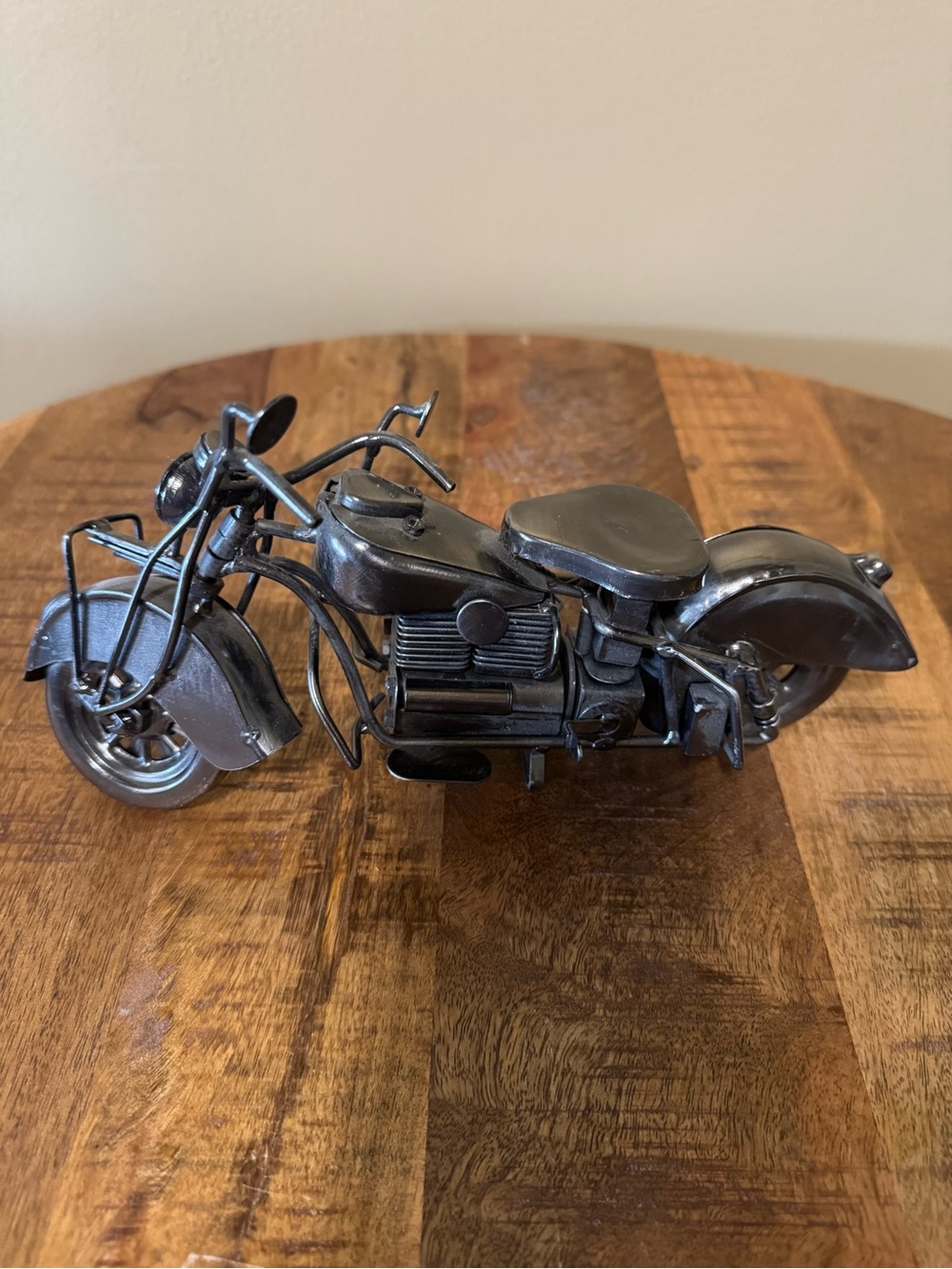 Handcrafted Black Metal Motorcycle Sculpture - Artistic Table Decor
